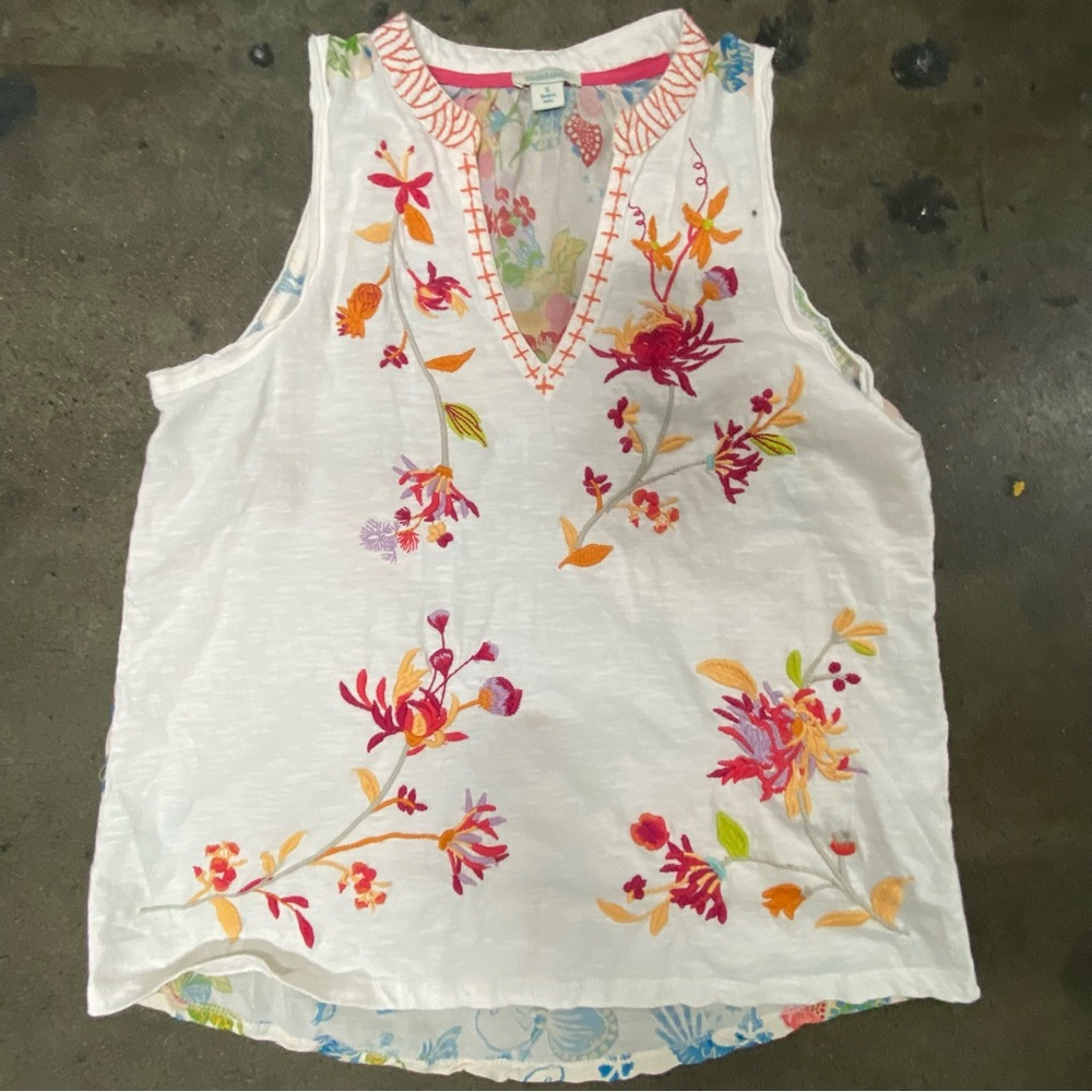 Sundance Tank Top Womens S Floral Embroidered Sleeveless Boho Chic Cottagecore